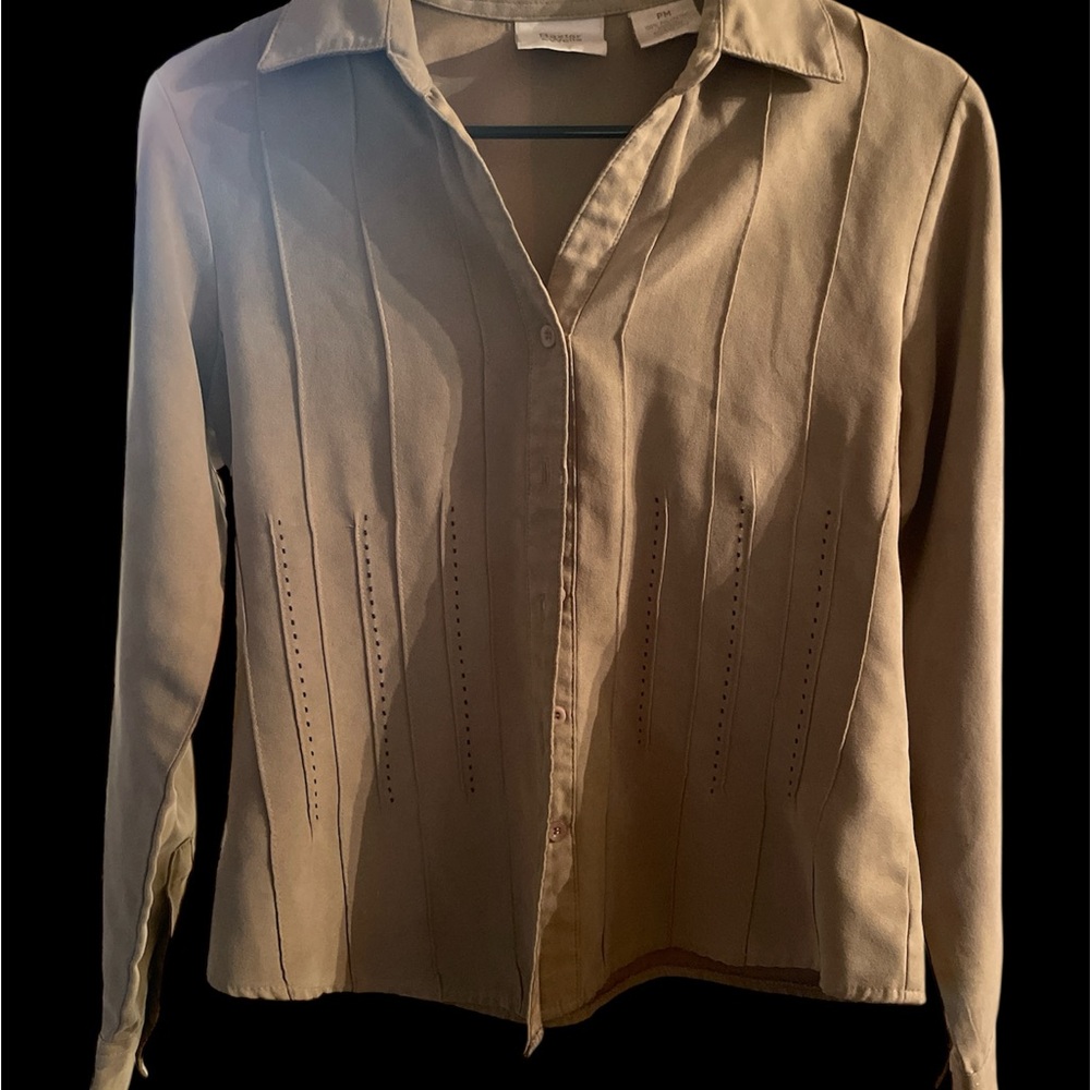 Baxter & Wells Suede Tan Women's Button-Up Shirt - Picture 2 of 5